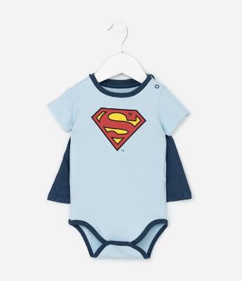 Body Infantil com Estampa Super Homem e Capa - Tam 0 a 18 Meses