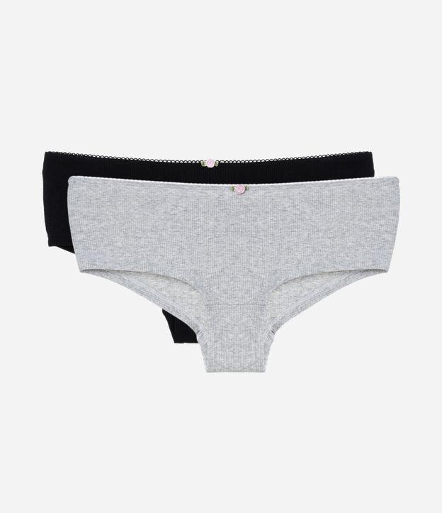 Kit 02 Calcinhas Boyshort Caneladas com Florzinha Aplicada - 1