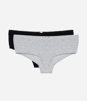 Kit 02 Calcinhas Boyshort Caneladas com Florzinha Aplicada