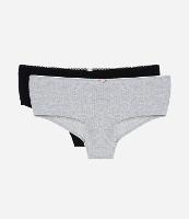 Kit 02 Calcinhas Boyshort Caneladas com Florzinha Aplicada - 1