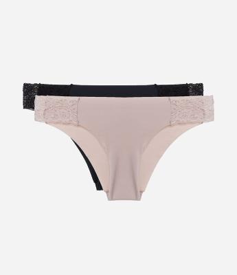 Kit 02 Calcinhas Biquíni em Microfibra com Detalhe de Renda