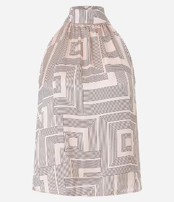 Blusa em Cetim com Gola Alta e Estampas Geométricas