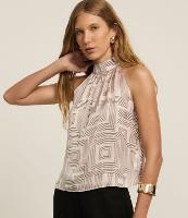 Blusa em Cetim com Gola Alta e Estampas Geométricas - 2