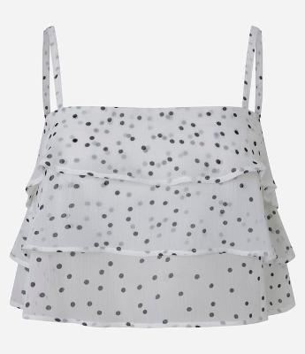 Blusa de Alcinha em Chiffon Poá com Babados