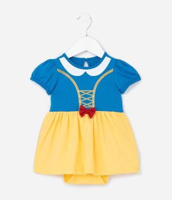 Vestido Body Infantil com Estampa Branca de Neve - Tam 0 a 18 meses