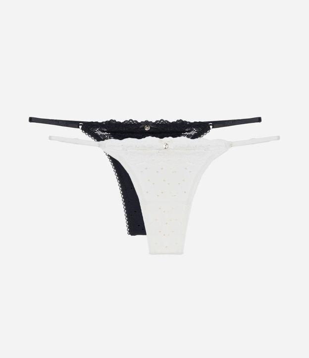 Kit 02 Calcinhas String Fio Duplo com Textura Furadinha e Detalhe de Renda - 1