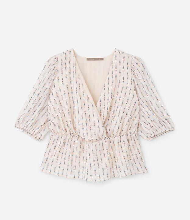 Blusa Maquinetada Transpassada com Estampa Étnica e Manga 3/4 Curve & Plus Size - 1