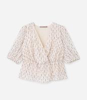 Blusa Maquinetada Transpassada com Estampa Étnica e Manga 3/4 Curve & Plus Size - 1