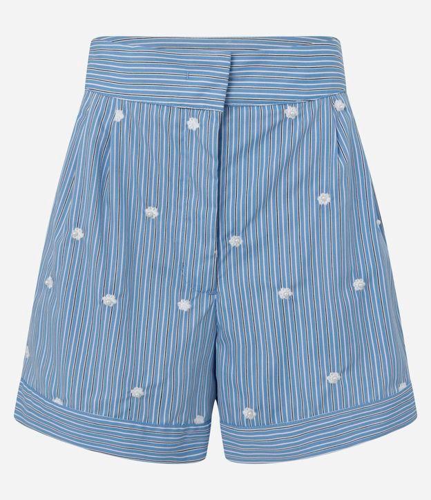 Short em Tricoline com Estampa Listras a Fio Tinto e Aplicação de Pérolas - 1