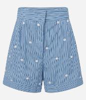 Short em Tricoline com Estampa Listras a Fio Tinto e Aplicação de Pérolas - 1