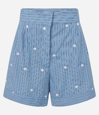 Short em Tricoline com Estampa Listras a Fio Tinto e Aplicação de Pérolas