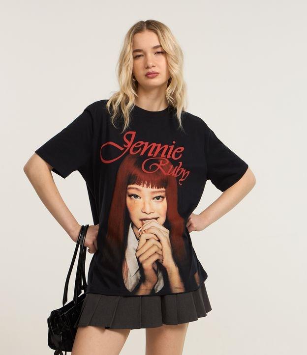 Camiseta em Algodão com Estampa e Lettering Jennie Ruby - 1