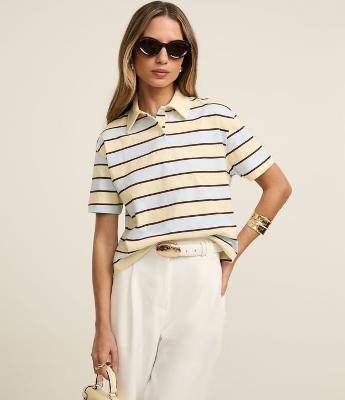 Blusa Bolo em Algodão com Estampa de Listras