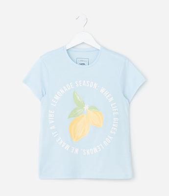 Camiseta Regular Infantil com Estampa de Limão Siciliano - Tam 5 a 14 anos