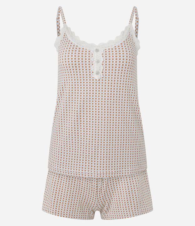 Pijama Short Doll Quadriculado com Rendinha - 1