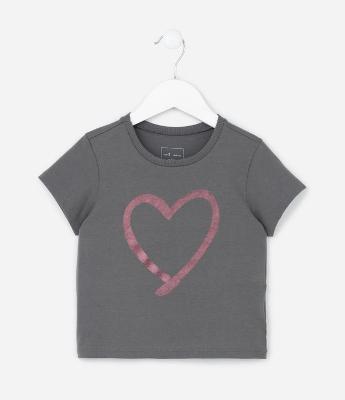 Camiseta Infantil com Estampa Coração em Foil - Tam  1 a 6 Anos