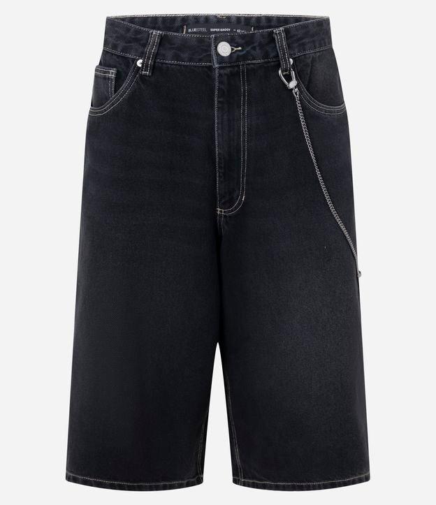 Bermuda Super Baggy em Jeans com Bolsos Grandes e Corrente - 1