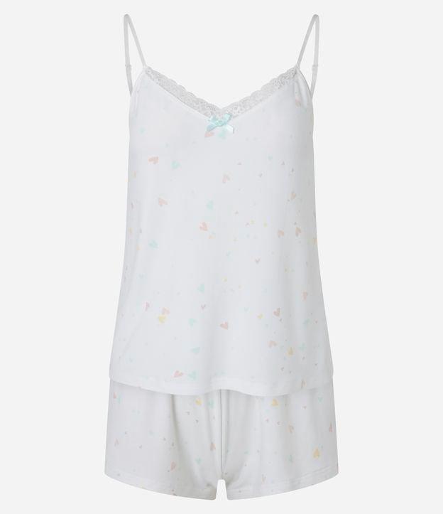 Pijama Short Doll em Peach Touch com Alcinha e Estampa de Mini Coração - 2