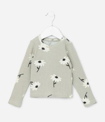 Blusa Infantil com Estampa de Margaridas e Canelada - Tam 1 a 6 Anos