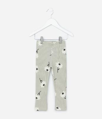 Calça Legging Infantil com Estampa de Margaridas e Canelada - Tam 1 a 6 Anos