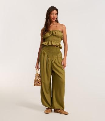 Calça Aladim em Viscolinho com Cós Largo em V