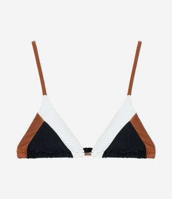 Biquíni Top Cortininha em Microfibra com Bloco de Cor e Aviamento