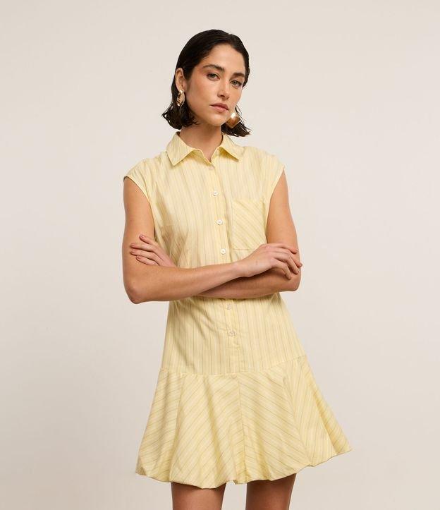 Vestido Curto Balonê em Tricoline com Listras - 1