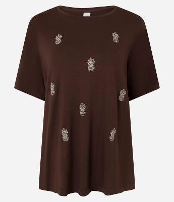 Blusa em Viscose com Bordados de Abacaxis