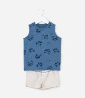 Conjunto Infantil com Estampa de Carros e Listras - Tam 1 a 6 Anos - 1
