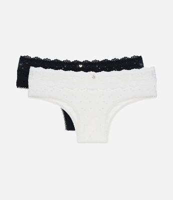 Kit 02 Calcinhas Boyshort em Microfibra Furadinha  e com Renda