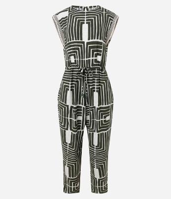 Macacão Longo em Viscose Texturizada com Estampa Geométrica