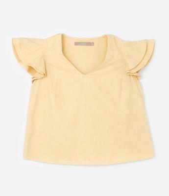 Blusa Evasê em Sarja com Manga Dupla