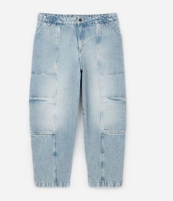 Calça Cenoura em Jeans com Bolsos Cargo e Lavagem Dirty Curve & Plus Size