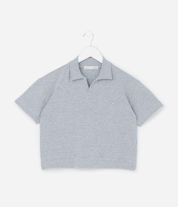 Camiseta Polo Infantil em Moletinho com Aplicação de Strass - Tam  5 a 14 Anos - 1