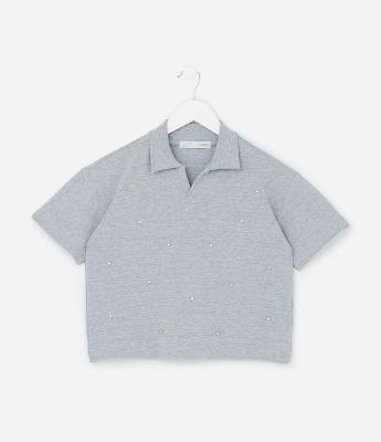 Camiseta Polo Infantil em Moletinho com Aplicação de Strass - Tam  5 a 14 Anos