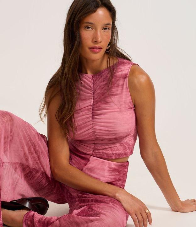 Blusa sem Manga em Tule com Recorte Franzido - 1