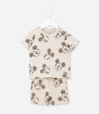 Conjunto Infantil em Moletom com Estampa Mickey - Tam 0 a 18 Meses
