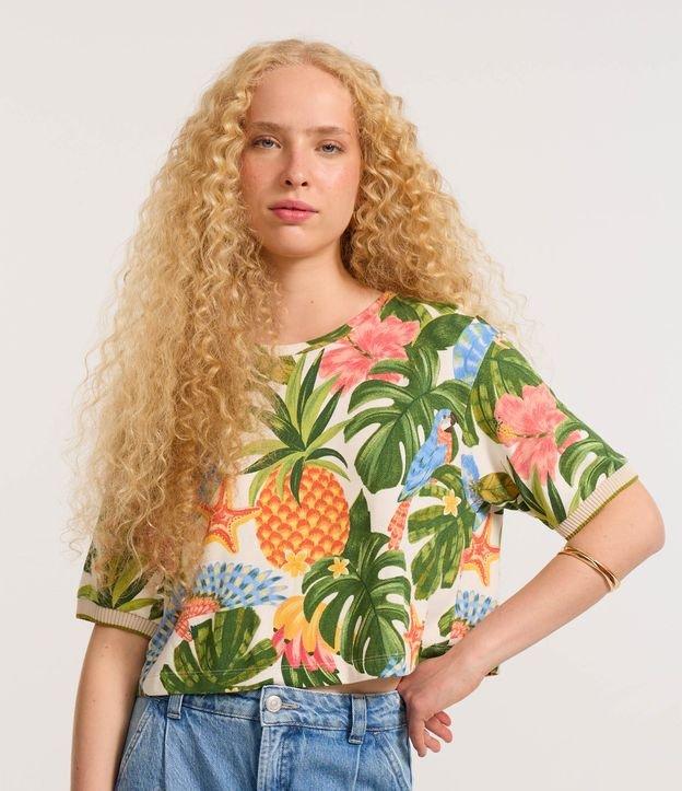 Blusa Cropped em Viscose com Estampa Tropical - 2