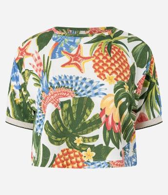 Blusa Cropped em Viscose com Estampa Tropical