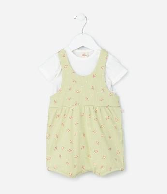 Conjunto Infantil com Estampa Floral Liberty Canelado - Tam 0 a 18 Meses