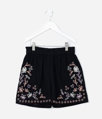 Bermuda Infantil em Tricoline com Bordados - Tam 5 -a 14 Anos