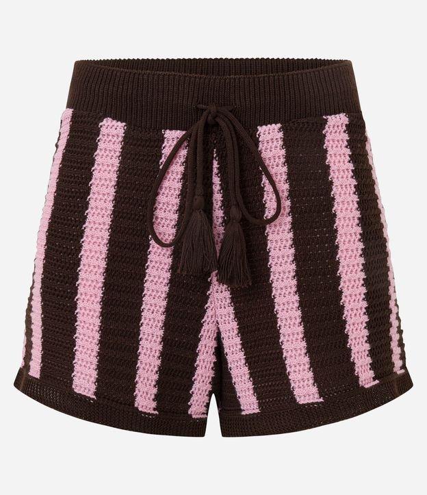 Short Cintura Alta em Tricô com Listras e Amarração - 2