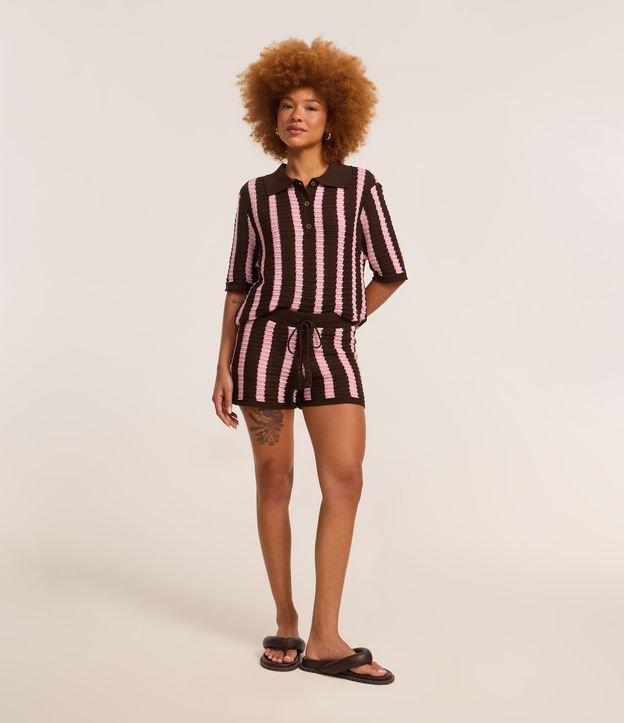 Short Cintura Alta em Tricô com Listras e Amarração - 3