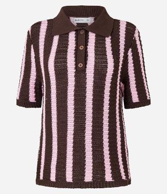 Blusa em Tricô com Gola Polo e Listras Verticais