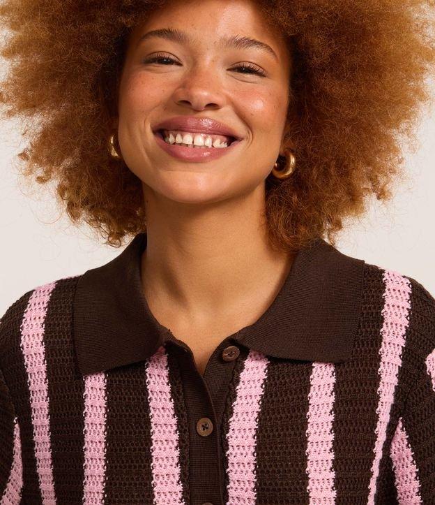 Blusa em Tricô com Gola Polo e Listras Verticais - 2