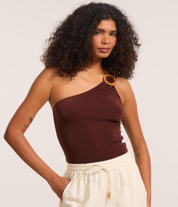 Body em Microfibra com Decote Ombro Só e Detalhe Metalizado - 2