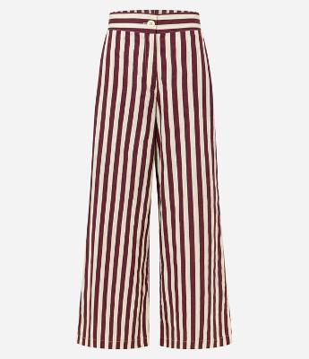 Calça Pantalona Cintura Alta em Tricoline com Listras Verticais