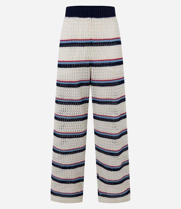 Calça Pantalona Cintura Alta em Tricô com Listras Variadas - 1