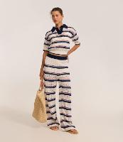 Calça Pantalona Cintura Alta em Tricô com Listras Variadas - 2