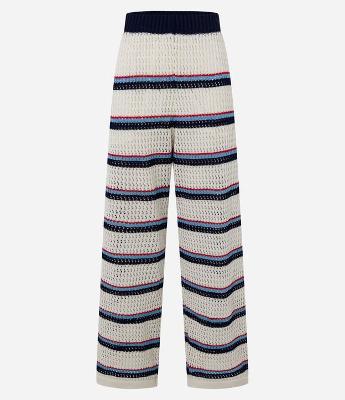 Calça Pantalona Cintura Alta em Tricô com Listras Variadas